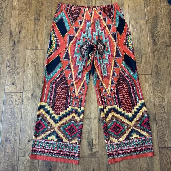 Lot of 4 Womens L/XL Palazzo Pants Boho Tribal Print Elastic Waist Wide Leg - Picture 2 of 12